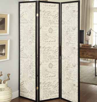 Felice 3-panel French Script Print Folding Screen Espresso - Town Of Bargains Furniture - NY
