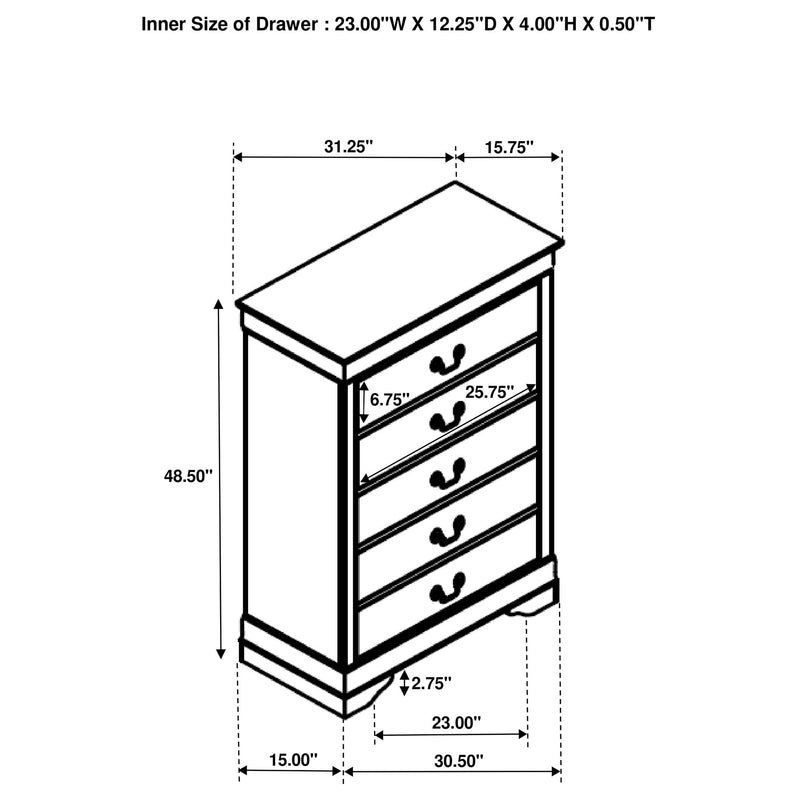 Louis Philippe 5-drawer Bedroom Chest White - Town Of Bargains Furniture - NY