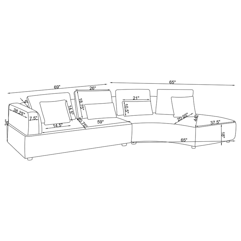 Toscano 134-inch Upholstered Sectional Sofa Grey - Town Of Bargains Furniture - NY