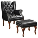 Roberts Button Tufted Back Accent Chair with Ottoman Black and Espresso - Town Of Bargains Furniture - NY