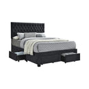 Soledad Eastern King, Full, & Queen 4-drawer Button Tufted Storage Bed Black & White