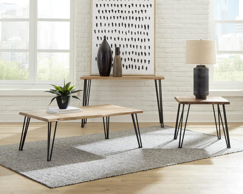 Zander Sofa Table with Hairpin Leg Natural and Matte Black - Town Of Bargains Furniture - NY