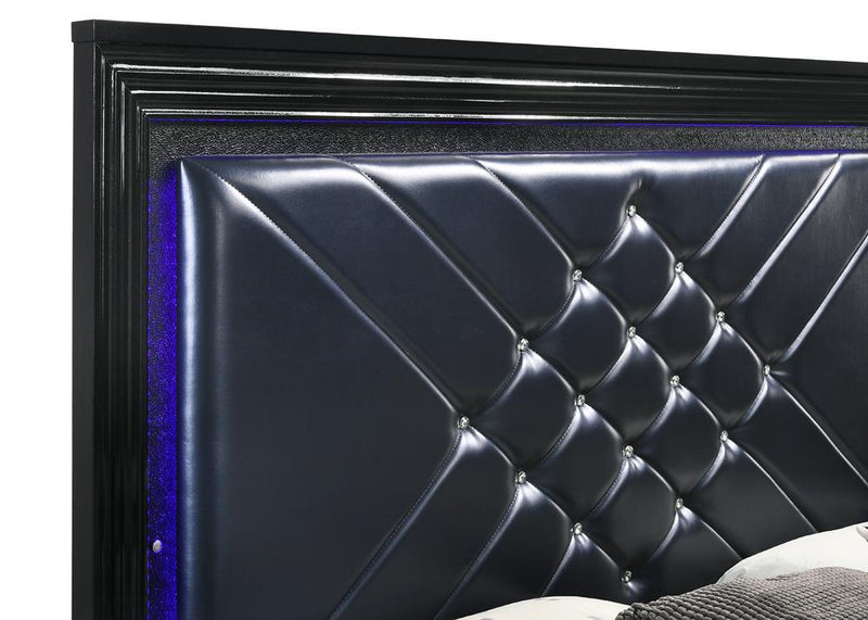 Penelope Queen Bed with LED Lighting Black and Midnight Star - Town Of Bargains Furniture - NY