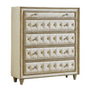 Antonella 5-drawer Upholstered Chest Ivory and Camel - Town Of Bargains Furniture - NY