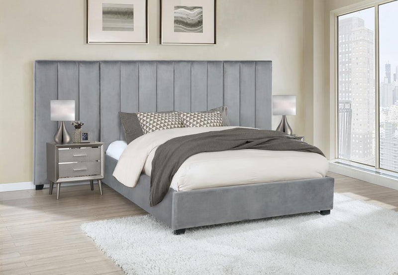 Arles Eastern King Vertical Channeled Tufted Bed Grey - Town Of Bargains Furniture - NY