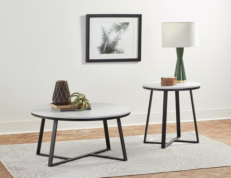 Hugo Round Coffee Table White and Matte Black - Town Of Bargains Furniture - NY