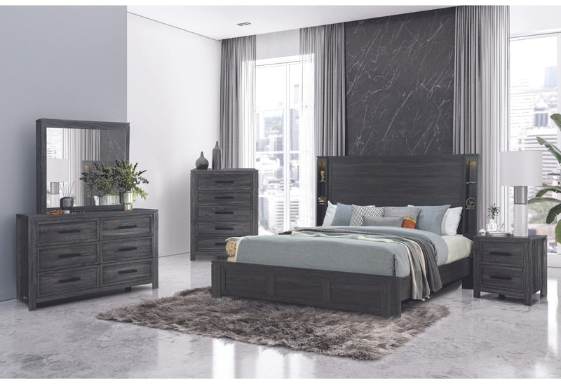 Cypress Dark Grey Bed-Dresser-Mirror And Nightstand - Town Of Bargains Furniture - NY