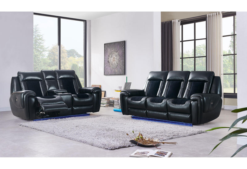 U0700 BLANCHE BLACK/VELVET POWER RECLINING SOFA / POWER CONSOLE RECLINING LOVESEAT/ POWER RECLINER WITH LED - Town Of Bargains Furniture - NY