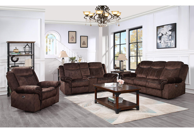 U2200 DOMINO COFFEE POWER RECLINING SOFA/POWER CONSOLE RECLINING LOVESEAT WITH POWER SWITCH/POWER RECLINER - Town Of Bargains Furniture - NY
