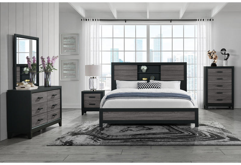 LISBON GREY/BLACK BOOKCASE QUEEN BED GROUP - Town Of Bargains Furniture - NY