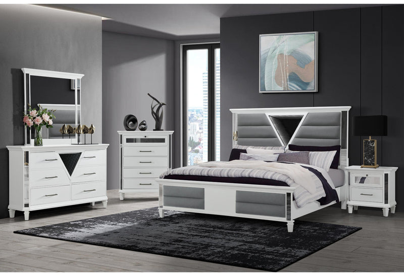 MARCO METALLIC WHITE KING BED GROUP WITH LED 3D MIRROR - Town Of Bargains Furniture - NY