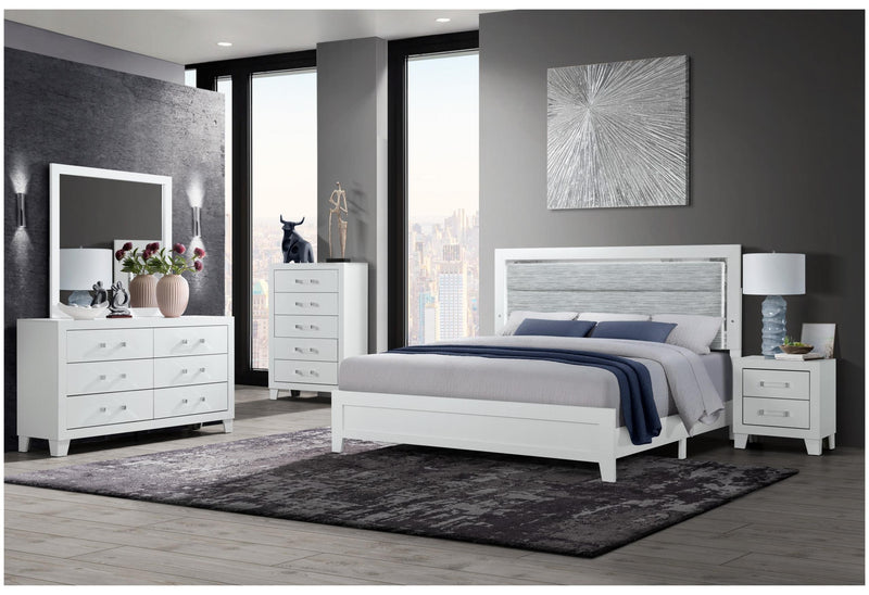 LUCCIA WHITE QUEEN BED GROUP WITH LED - Town Of Bargains Furniture - NY