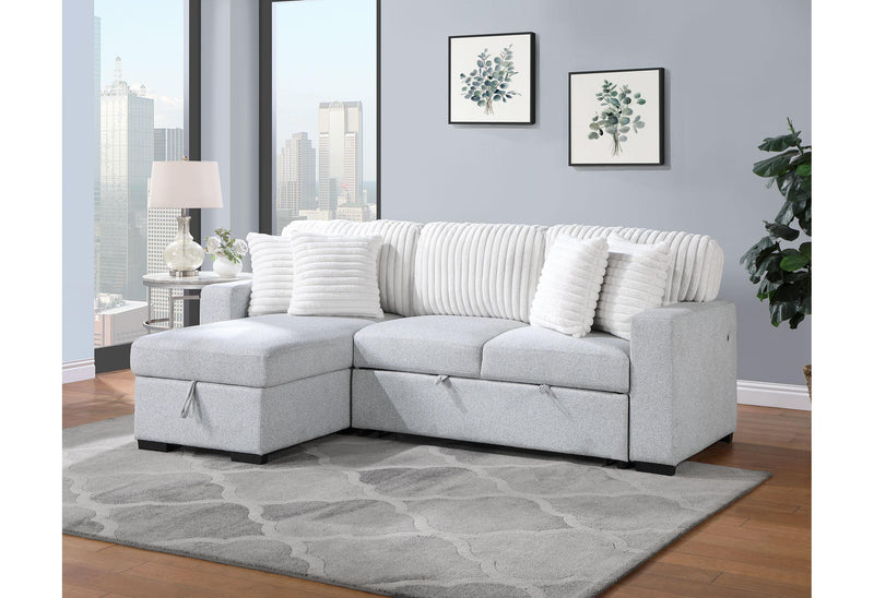 U0204 LIGHT GREY/WHITE REVERSIBLE PULL OUT SOFA BED - Town Of Bargains Furniture - NY