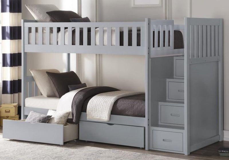 Homelegance Orion Bunk Bed w/ Reversible Step Storage and Storage Boxes in Gray B2063SB-1*T