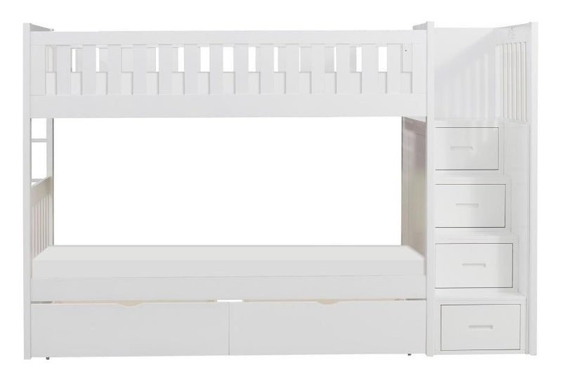 Homelegance Galen Bunk Bed w/ Reversible Step Storage and Storage Boxes in White B2053SBW-1*T