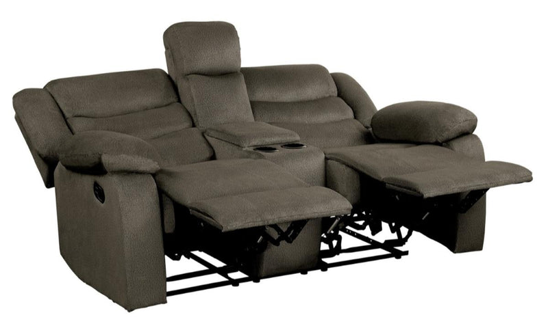 Homelegance Furniture Discus Double Reclining Loveseat in Brown 9526BR-2