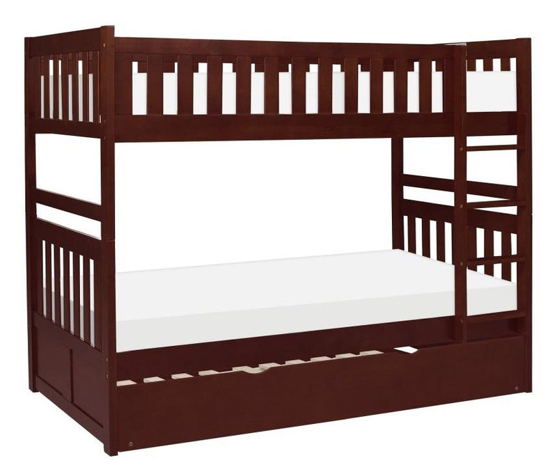 Homelegance Rowe Twin/Twin Bunk Bed w/ Twin Trundle Bed in Dark Cherry B2013DC-1*R