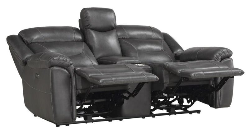 Homelegance Furniture Danio Power Double Reclining Loveseat with Power Headrests in Dark Gray 9528DGY-2PWH
