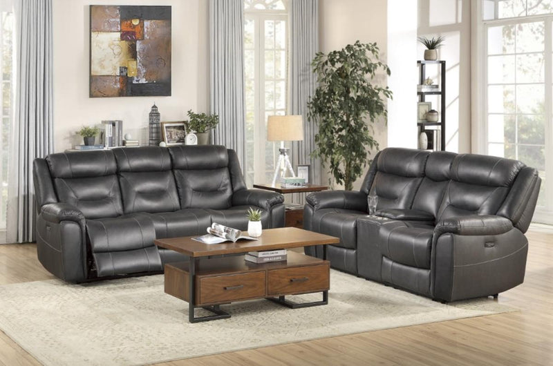 Homelegance Furniture Danio Power Double Reclining Sofa with Power Headrests in Dark Gray 9528DGY-3PWH