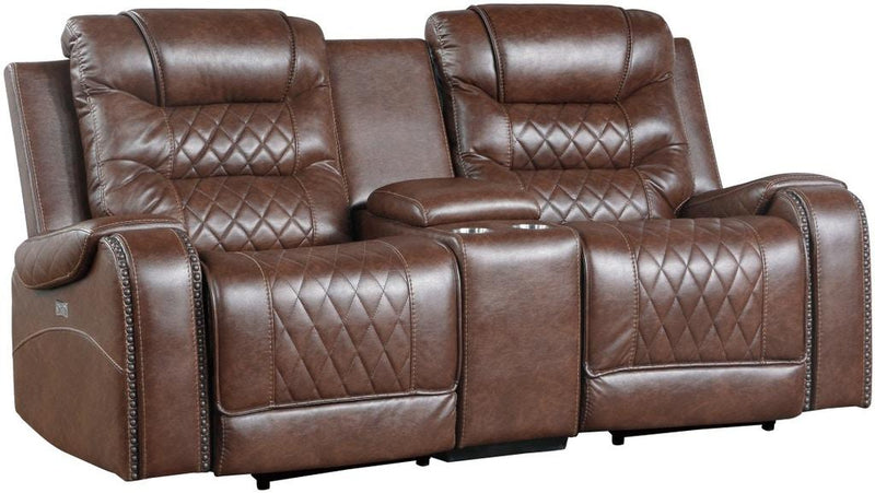 Homelegance Furniture Putnam Power Double Reclining Loveseat in Brown 9405BR-2PW