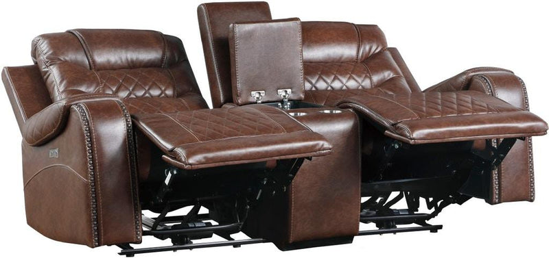 Homelegance Furniture Putnam Power Double Reclining Loveseat in Brown 9405BR-2PW