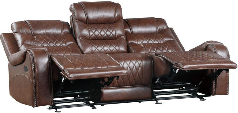 Homelegance Furniture Putnam Double Reclining Sofa with Drop-Down in Brown 9405BR-3