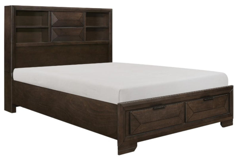 Chesky Queen Bookcase Bed with Footboard Storage in Warm Espresso 1753-1* - Town Of Bargains Furniture - NY