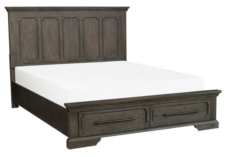 Taulon Queen Platform Bed with Footboard Storage in Dark Oak 5438-1* - Town Of Bargains Furniture - NY