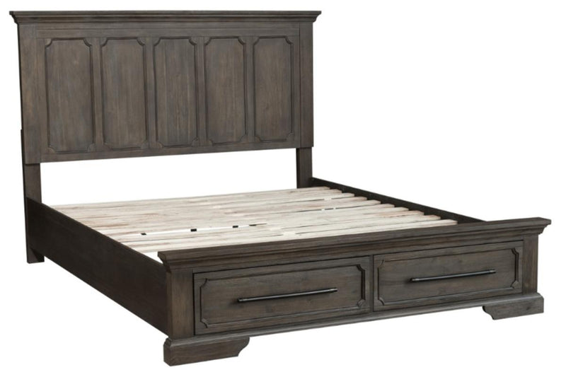 Taulon Queen Platform Bed with Footboard Storage in Dark Oak 5438-1* - Town Of Bargains Furniture - NY