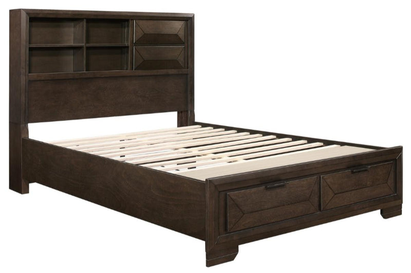 Chesky Queen Bookcase Bed with Footboard Storage in Warm Espresso 1753-1* - Town Of Bargains Furniture - NY