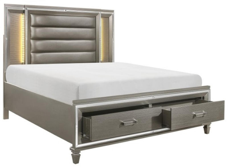 Tamsin King Upholstered Storage Bed in Silver Grey Metallic 1616K-1EK* - Town Of Bargains Furniture - NY