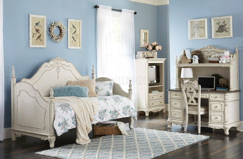 Cinderella Writing Desk in Antique White with Grey Rub-Through 1386NW-11 - Town Of Bargains Furniture - NY