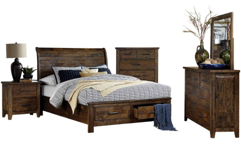 Jerrick Queen Sleigh Platform Bed with Footboard Storage in Burnished Brown 1957-1* - Town Of Bargains Furniture - NY