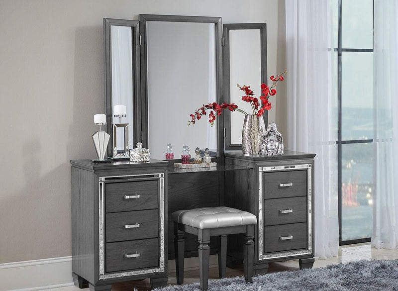 Allura Vanity Dresser with Mirror in Gray 1916GY-15* - Town Of Bargains Furniture - NY