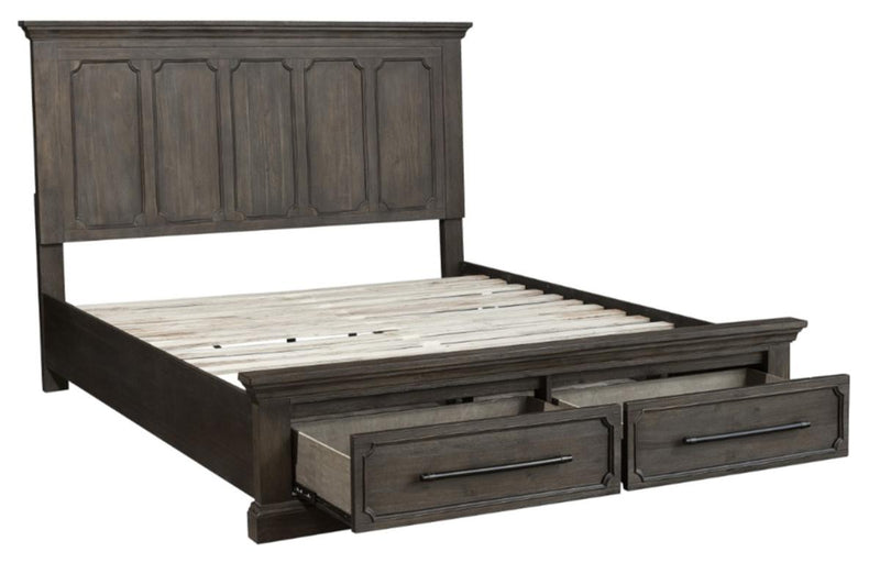 Taulon Queen Platform Bed with Footboard Storage in Dark Oak 5438-1* - Town Of Bargains Furniture - NY