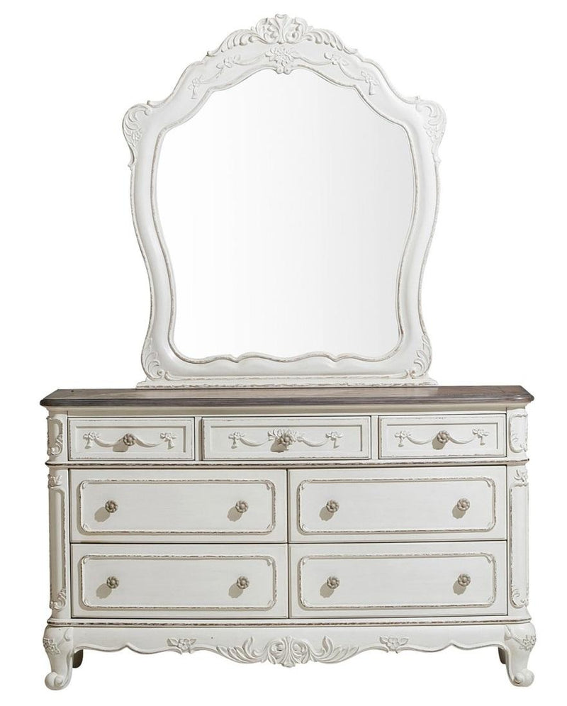 Cinderella Mirror in Antique White with Grey Rub-Through 1386NW-6 - Town Of Bargains Furniture - NY