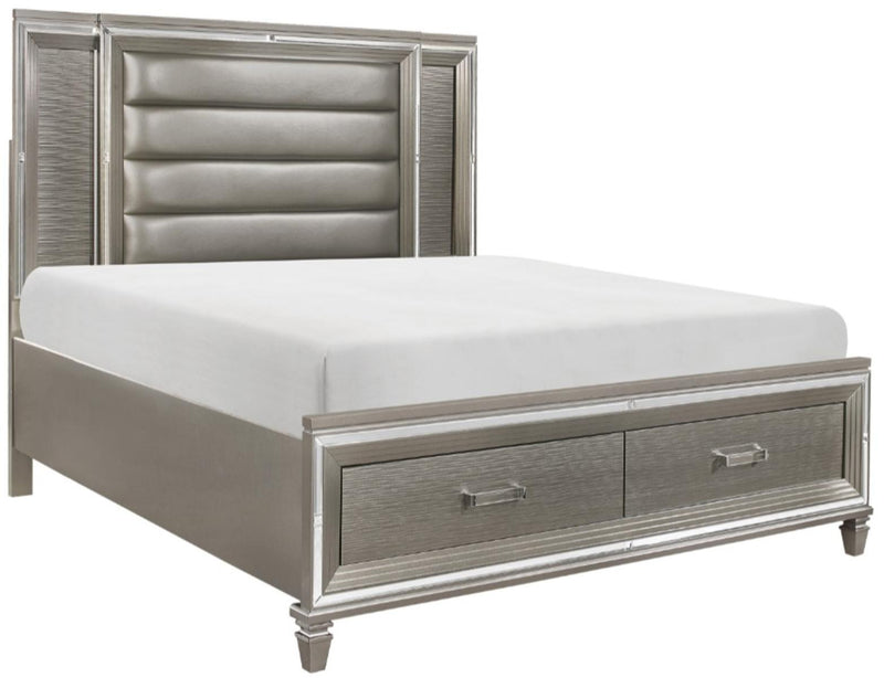 Tamsin Queen Upholstered Storage Bed in Silver Grey Metallic 1616-1* - Town Of Bargains Furniture - NY