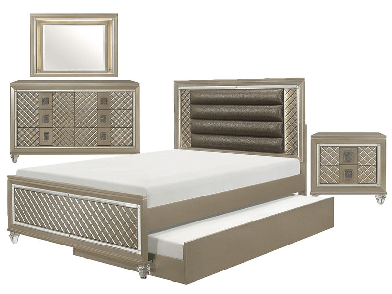 Youth Loudon Full Platform with Trundle Bed in Champagne Metallic - Town Of Bargains Furniture - NY