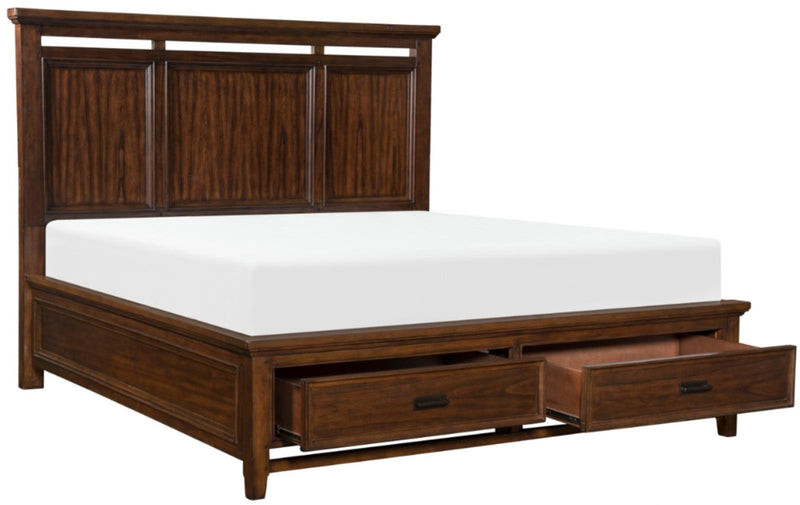 Frazier Queen Upholstered Storage Platform Bed in Dark Cherry 1649-1* - Town Of Bargains Furniture - NY