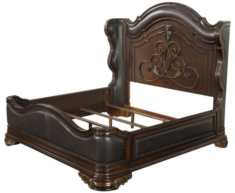 Royal Highlands Queen Upholstered Panel Bed in Rich Cherry 1603-1 - Town Of Bargains Furniture - NY