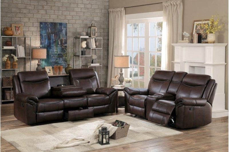 Aram Double Glider Reclining Sofa in Brown 8206BRW-3 - Town Of Bargains Furniture - NY