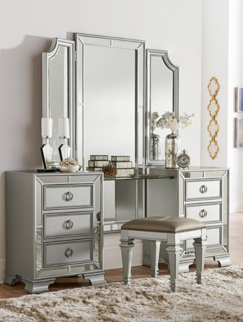 Avondale Vanity Stool in Silver 1646-14 - Town Of Bargains Furniture - NY