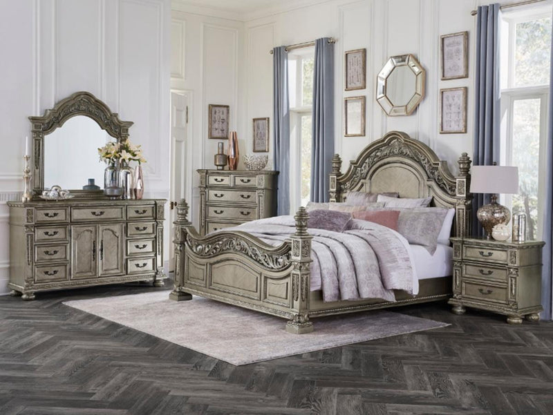 Catalonia Queen Poster Bed in Platinum Gold 1824PG-1* - Town Of Bargains Furniture - NY