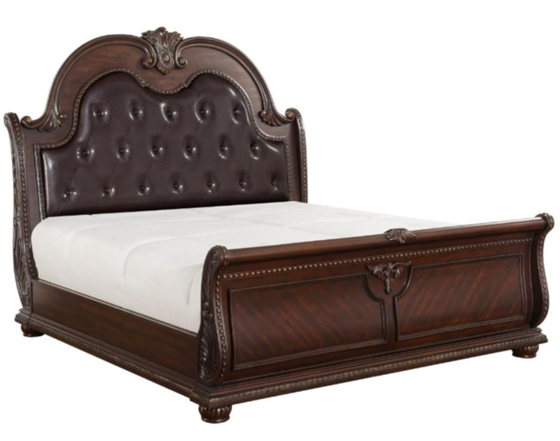 Cavalier Queen Sleigh Bed in Dark Cherry 1757-1* - Town Of Bargains Furniture - NY