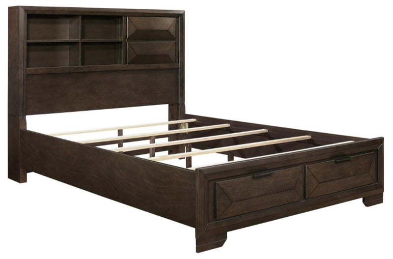 Chesky Queen Bookcase Bed with Footboard Storage in Warm Espresso 1753-1* - Town Of Bargains Furniture - NY
