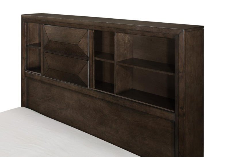 Chesky Queen Bookcase Bed with Footboard Storage in Warm Espresso 1753-1* - Town Of Bargains Furniture - NY