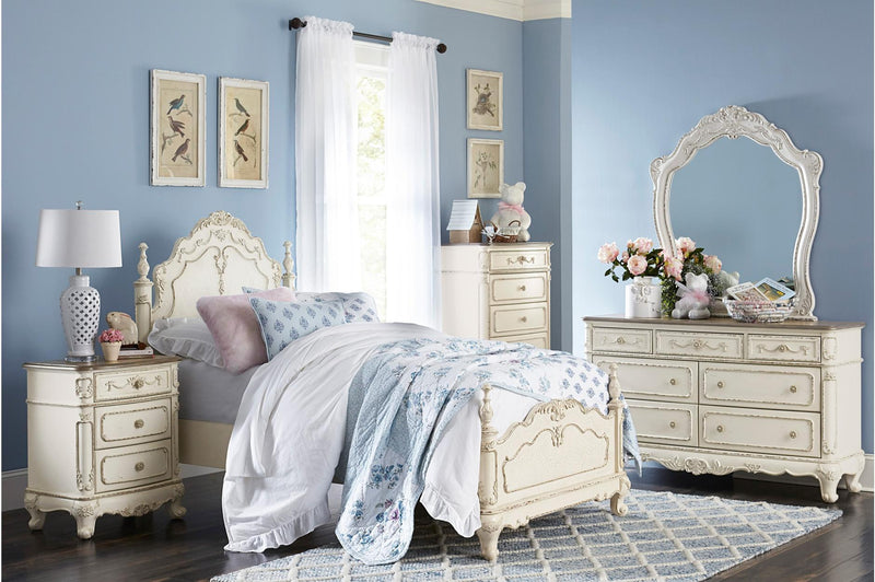 Cinderella 7 Drawer Tall Chest Antique White with Grey Rub-Through 1386NW-12 - Town Of Bargains Furniture - NY