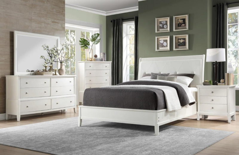 Cotterill Queen Upholstered Sleigh Bed in Antique White 1730WW-1* - Town Of Bargains Furniture - NY