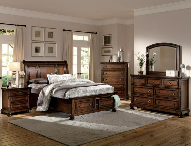 Cumberland Queen Sleigh Platform Bed with Footboard Storage in Brown Cherry 2159-1* - Town Of Bargains Furniture - NY