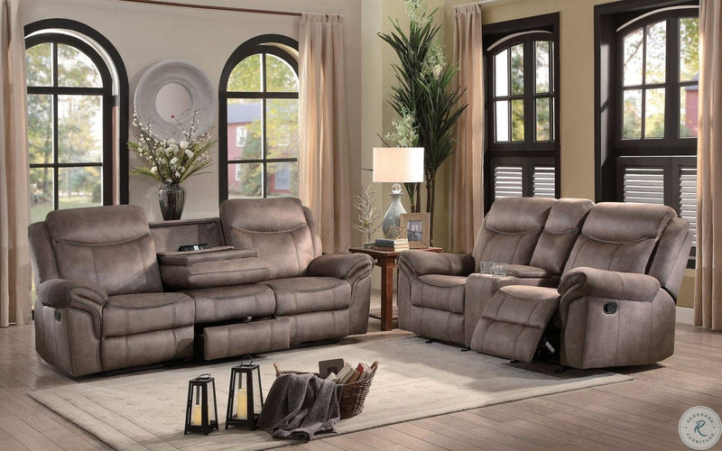Aram Double Glider Reclining Sofa in Dark Brown 8206NF-3 - Town Of Bargains Furniture - NY